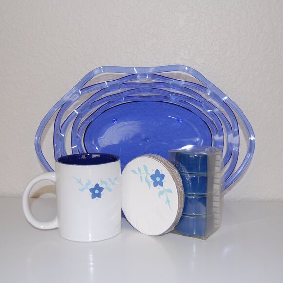 Michaels Other - NWOT Michaels Blue Kitchen Set: Mug, Coasters, Napkin Rings, & Basket